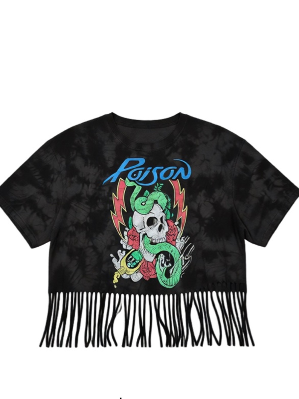 Poison band crop top from 2023. Black and grey tie dye screen printed skull